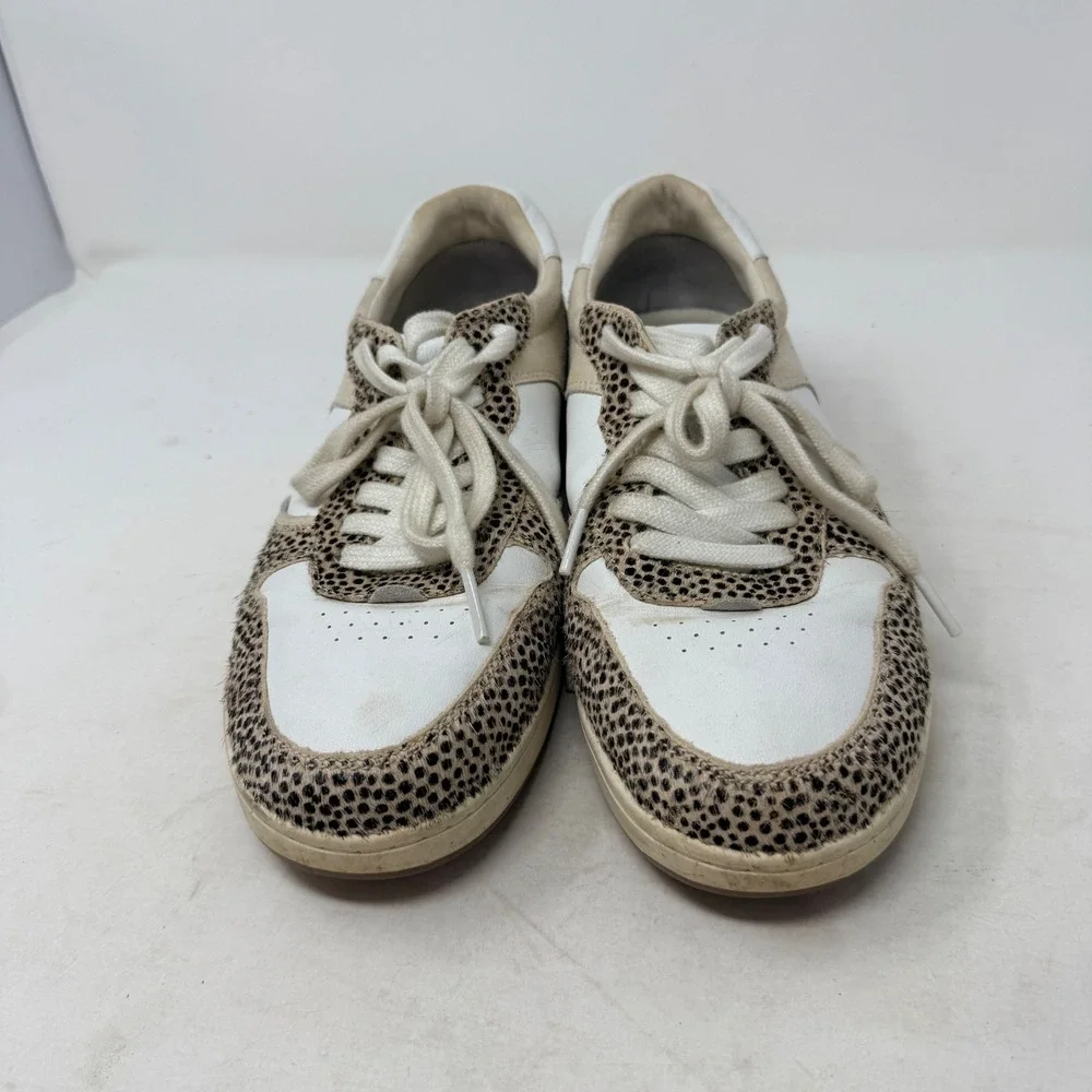 Madewell Court Sneakers 9.5 White Leather Cheetah Real Calf Hair Low Top‎